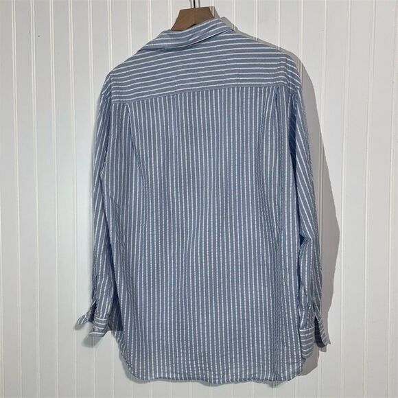 Johnston & Murphy Men’s Shirt Medium Blue White Stripe Cotton Button Down Preppy - Picture 3 of 8